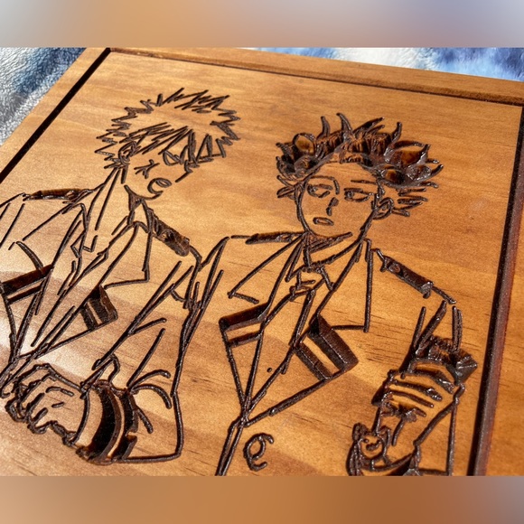 Set Of 2 Anime Style Pyrography Art Wood Hanging Wall Plaques ONE OF A KIND - Picture 6 of 11